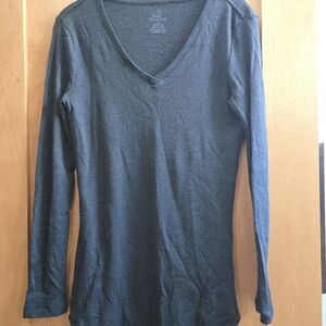 Women's Long Sleeve V-Neck Top - Dark Gray